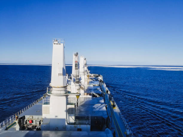 istock Transportation ship on sea in winter season 1162651832