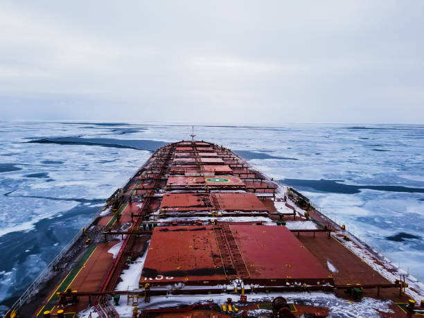 istock Transportation ship on sea in winter season 1162651834