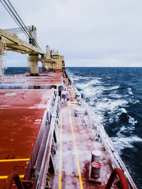 istock Transportation ship on sea in winter season 1162651836