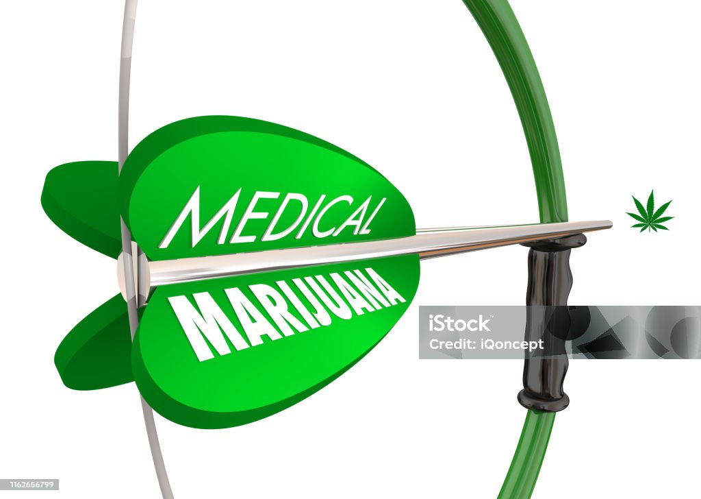 Medical Marijuana Bow Arrow Target Leaf 3d Illustration Accuracy Stock Photo