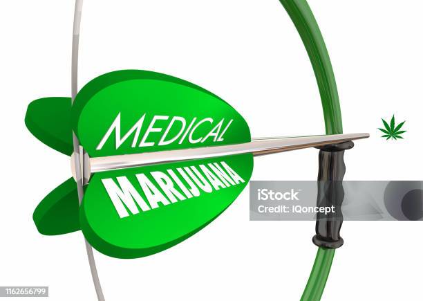 Medical Marijuana Bow Arrow Target Leaf 3d Illustration Stock Photo - Download Image Now