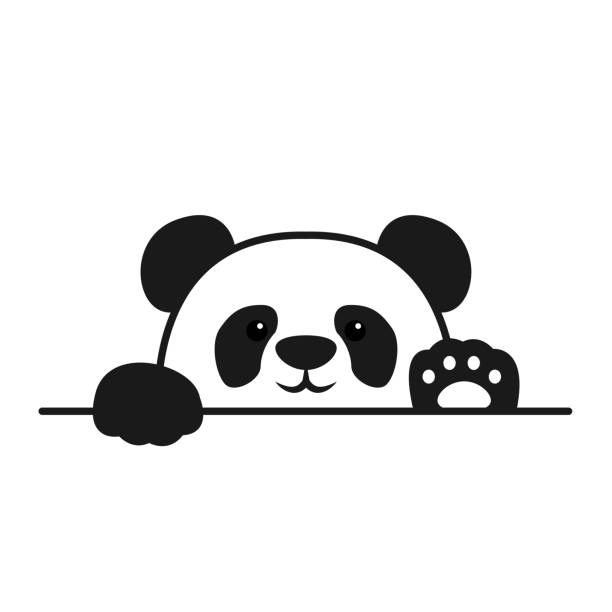 illustrazioni stock, clip art, cartoni animati e icone di tendenza di simpatiche zampe panda sopra il muro, icona del cartone animato faccia panda, illustrazione vettoriale - panda mammifero con zampe