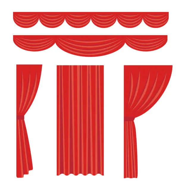 Vector illustration of Illustration set of red stage curtain