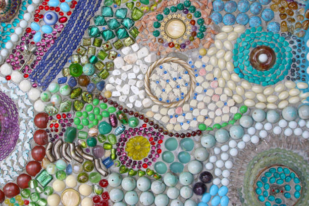 istock The walls are decorated with tiles and beads, texture background 1162673740