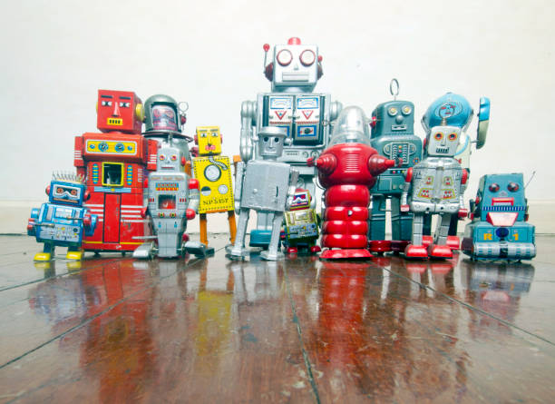 istock a big team of robots on an old 1162680492