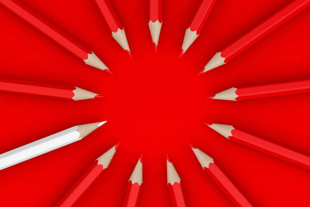 3d rendering of pencils in a row on flat lay background. Minimal Education Business Concept.