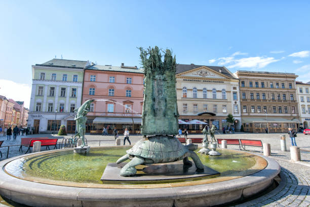 Czech Republic September 2018: Arion fountain on the upper square in Olomouc, Moravia