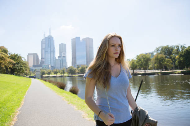 istock Female Tourist Exploring Melbourne City 1162686268