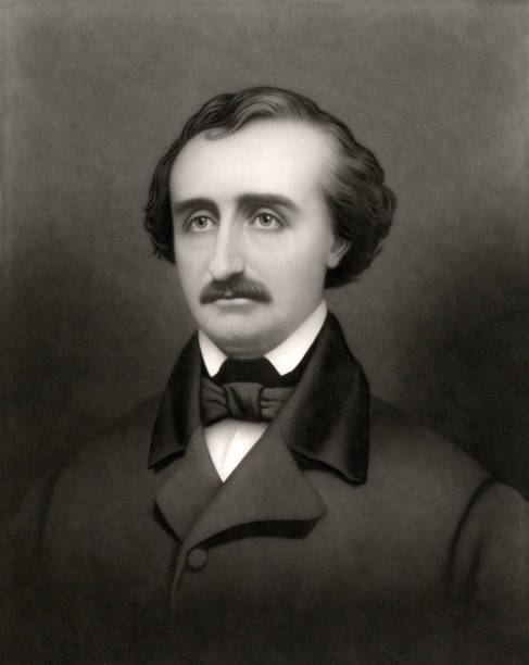 ilustraciones, imágenes clip art, dibujos animados e iconos de stock de retrato de edgar allan poe (1809-1849) - 1849