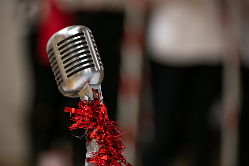 Microphone decorated for Christmas concert