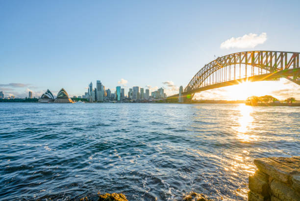 view of sydney harbor during sunset,Australia view of sydney harbor during sunset,Australia,sydney ,Australia. sydney skyline sunset stock pictures, royalty-free photos & images