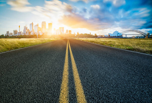 two-lane country highway towards Sydney Harbor,Sydney, Australia.