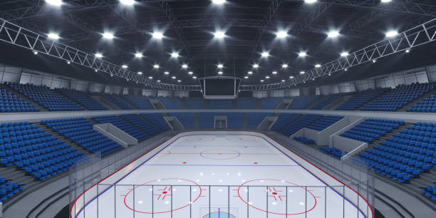 istock Interior hockey stadium with blue seats. 1162692377