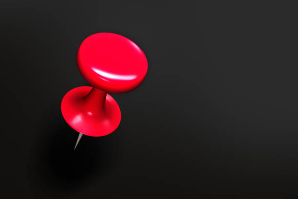 istock Red push pin on black background. Needle pushbutton for fixation. Black stick note isolated on white background. 3d illustration 1162692710