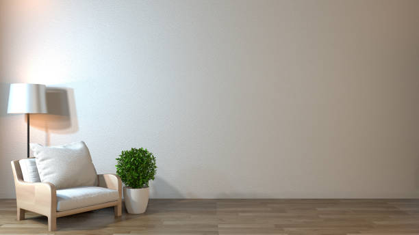 istock Interior mock up with armchair in japanese living room with empty wall. 3D rendering 1162697390