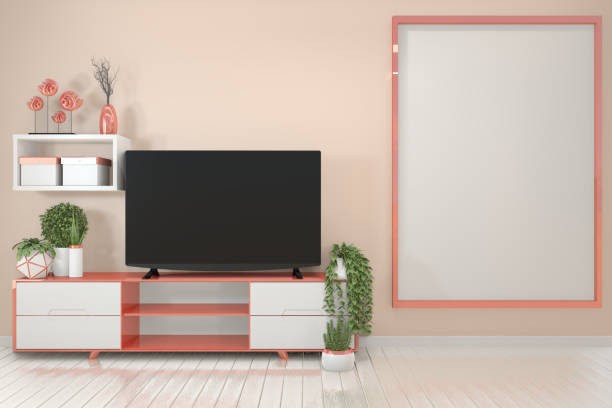 istock Mock up Pink room interior concept poster frames and modern cabinet in modern zen empty room, minimal designs, 3d rendering 1162697917