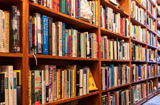 Full bookshelves in a San Fransisco bookstore