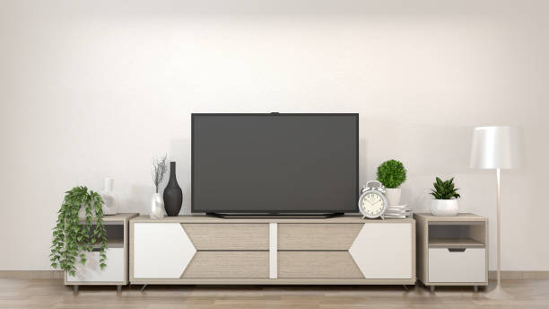 istock Smart Tv Mockup on zen living room with decoraion minimal style. 3d rendering 1162698554