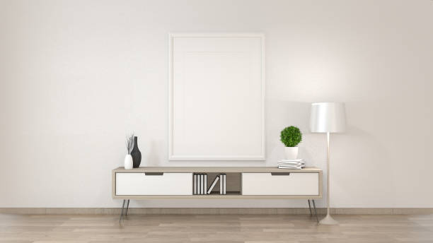 istock Mock up cabinet in zen living room on white wall background,3d rendering 1162698853