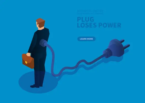 Vector illustration of Businessman lost plug power and energy