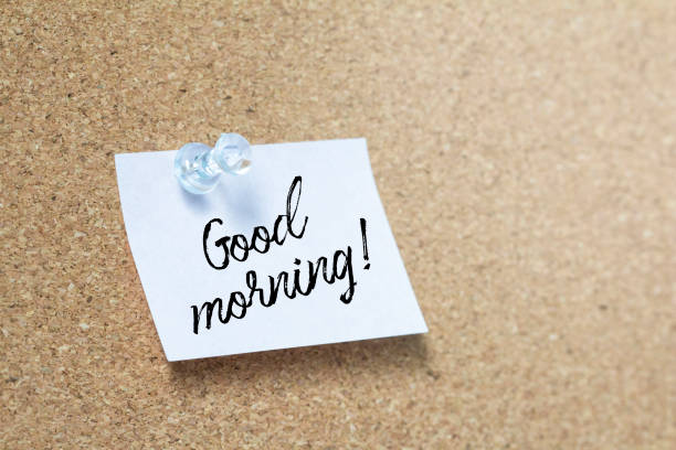 istock Good morning handwriting note on a wooden corkboard 1162700441