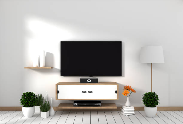 istock Tv cabinet in modern empty room Japanese - zen style,minimal designs. 3D rendering 1162700661