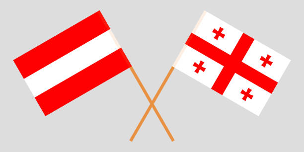 ilustraciones, imágenes clip art, dibujos animados e iconos de stock de georgia y austria. banderas georgianas y austriacas cruzadas - georgia football