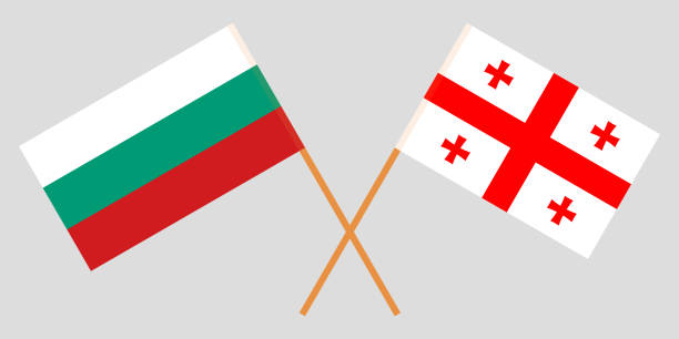 ilustraciones, imágenes clip art, dibujos animados e iconos de stock de georgia y bulgaria. cruzó banderas georgianas y búlgaras. - georgia football