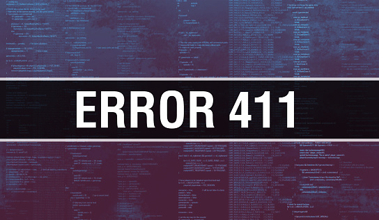 Error 411 with Binary code digital technology background. Abstract background with program code and Error 411. Programming and coding technology background. Error 411 with Program listing\