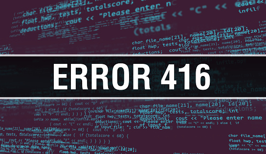 Error 416 with Digital java code text. Error 416 and Computer software coding vector concept. Programming coding script java, digital program code with Error 416 on screen illustration\
