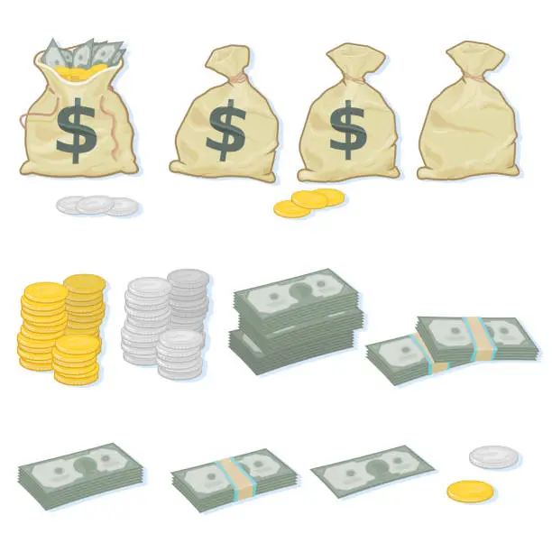 Vector illustration of Currency Cash and Coins