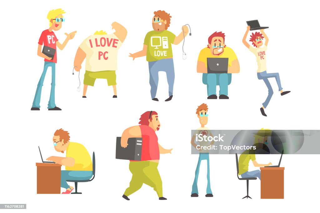 Professional Programmers Funny Characters Set Of Graphic Design Cool  Geometric Style Isolated Stock Illustration - Download Image Now - iStock