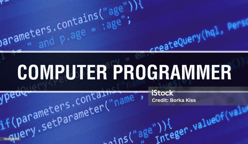 Computer Programmer With Binary Code Digital Technology Background ...