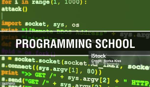 Programming School Text Written On Programming Code Abstract Technology ...