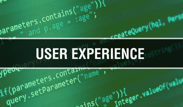 USER EXPERIENCE with Digital java code text. USER EXPERIENCE and Computer software coding vector concept. Programming coding script java, digital program code with USER EXPERIENCE on screen experiencia del usuario con texto de código java digital. experiencia del usuario y concepto ial de codificación de software informático. programación de script de codificación java, código de programa digital con experiencia de usuario en la p