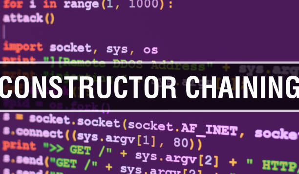 Constructor chaining with Binary code digital technology background. Abstract background with program code and Constructor chaining. Programming and coding technology background. Constructor chaining encadenamiento de constructores con fondo de tecnología digital de código binario. fondo abstracto con código de programa y encadenamiento de constructores. fondo de tecnología de programación y codificación. encadenamiento de constructores