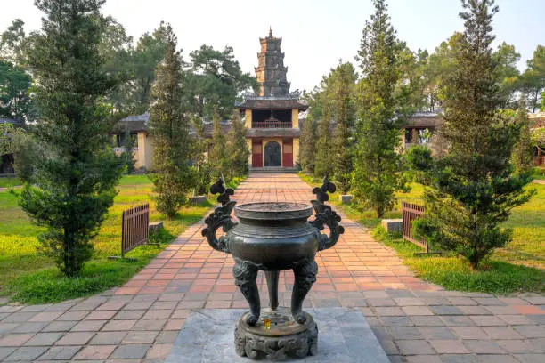 Photo of Thien Mu Pagoda in Hue City, Vietnam.