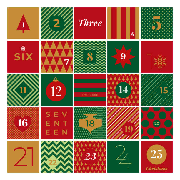 рождественский календарь пришествия. - advent calendar christmas number red stock illustrations