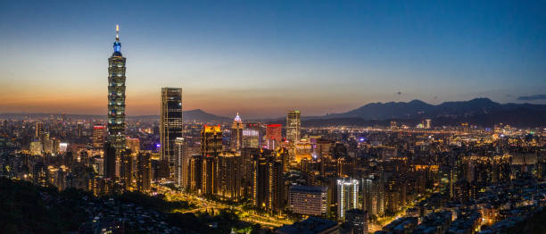 istock Taipei skyline cityscape at sunset 1162719980