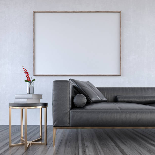 istock Mock up Black Leather sofa in Modern Living room, interior design 3D Render 1162723183