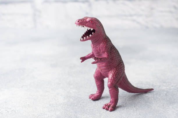 istock Dinosaur on a gray background. Plastic rubber toy. Selective focus. 1162727675