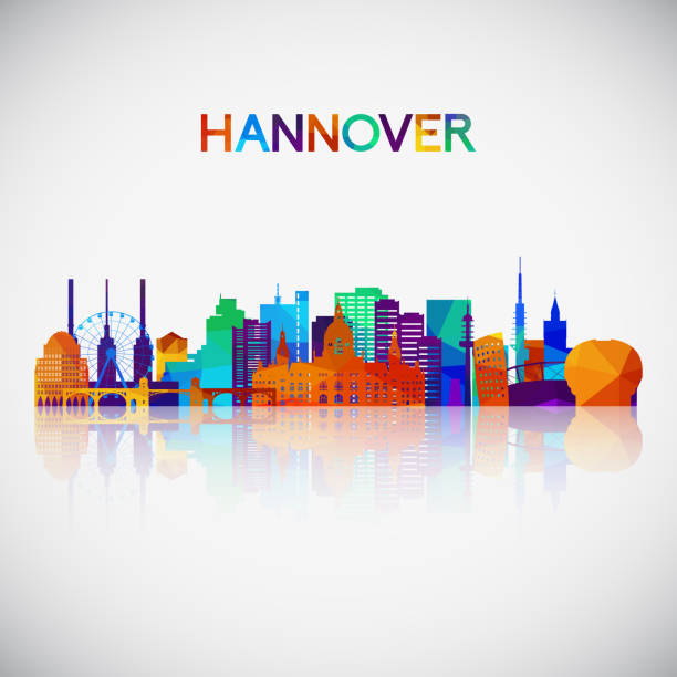 silueta panoramatu hannoveru v barevném geometrickém stylu. symbol pro váš návrh. vektorové ilustrace. - hannover stock ilustrace