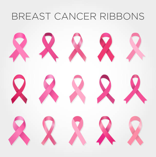 유방암 리본 세트입니다. - breast cancer awareness ribbon stock illustrations