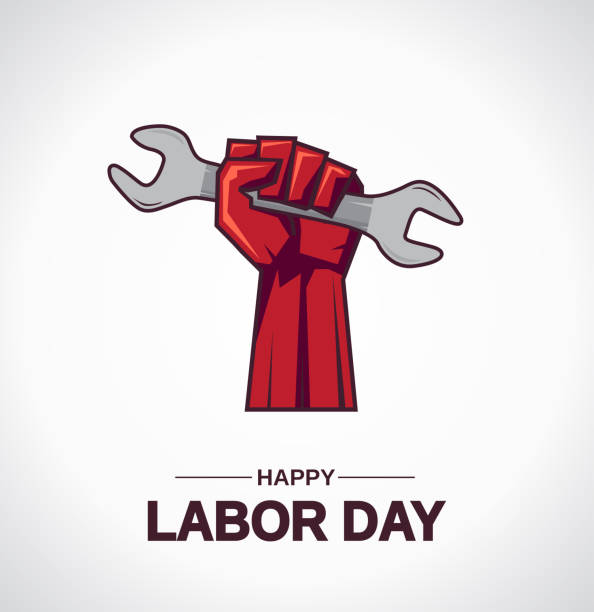 Labor Day card with hand holding wrench. Vector Labor Day card with hand holding wrench. Vector illustration. EPS10 Labor Day stock illustrations