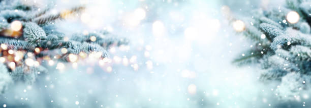 Cold blue snowy winter scenery Cold blue snowy winter scenery with bright bokeh for a christmas decoration snowing photos stock pictures, royalty-free photos & images