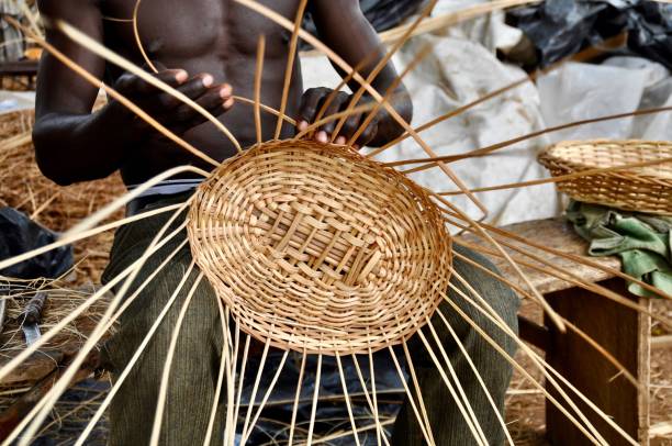 istock Midsection Of Man Weaving Wicker Basket 1162741631