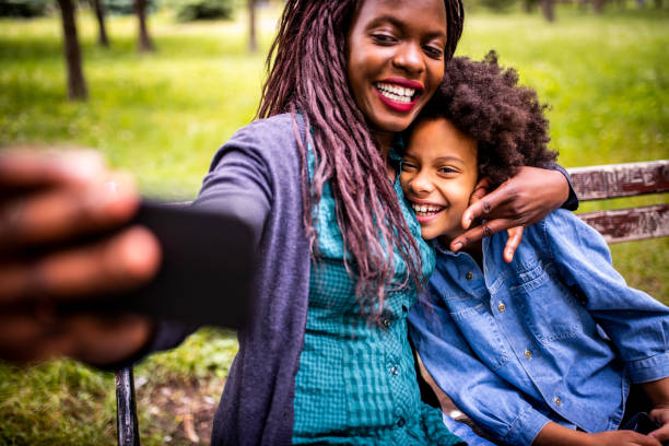istock Mother and daughter making a selfie 1162742807