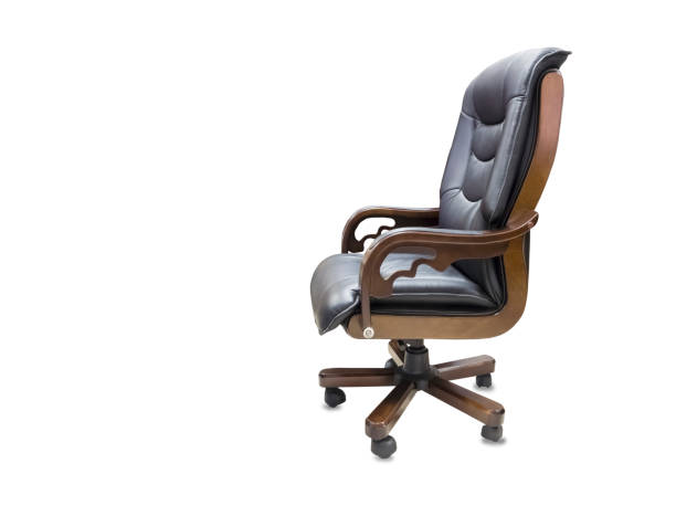 istock The office chair from black leather. Isolated over white 1162743011