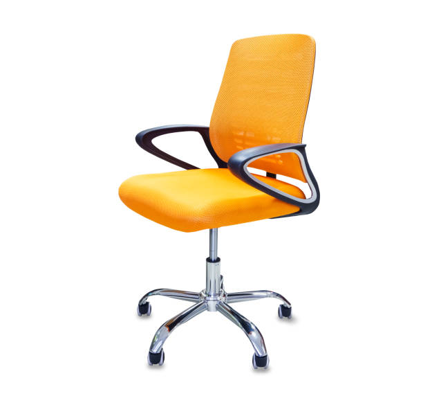 istock The office chair from orange cloth. Isolated over white 1162743111
