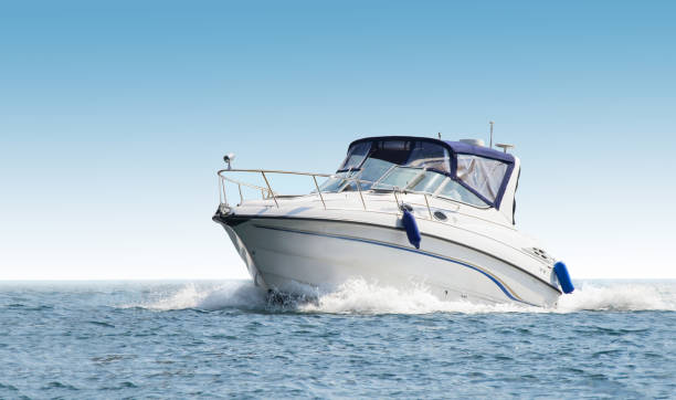istock Luxury white speed yacht in open waters 1162743199